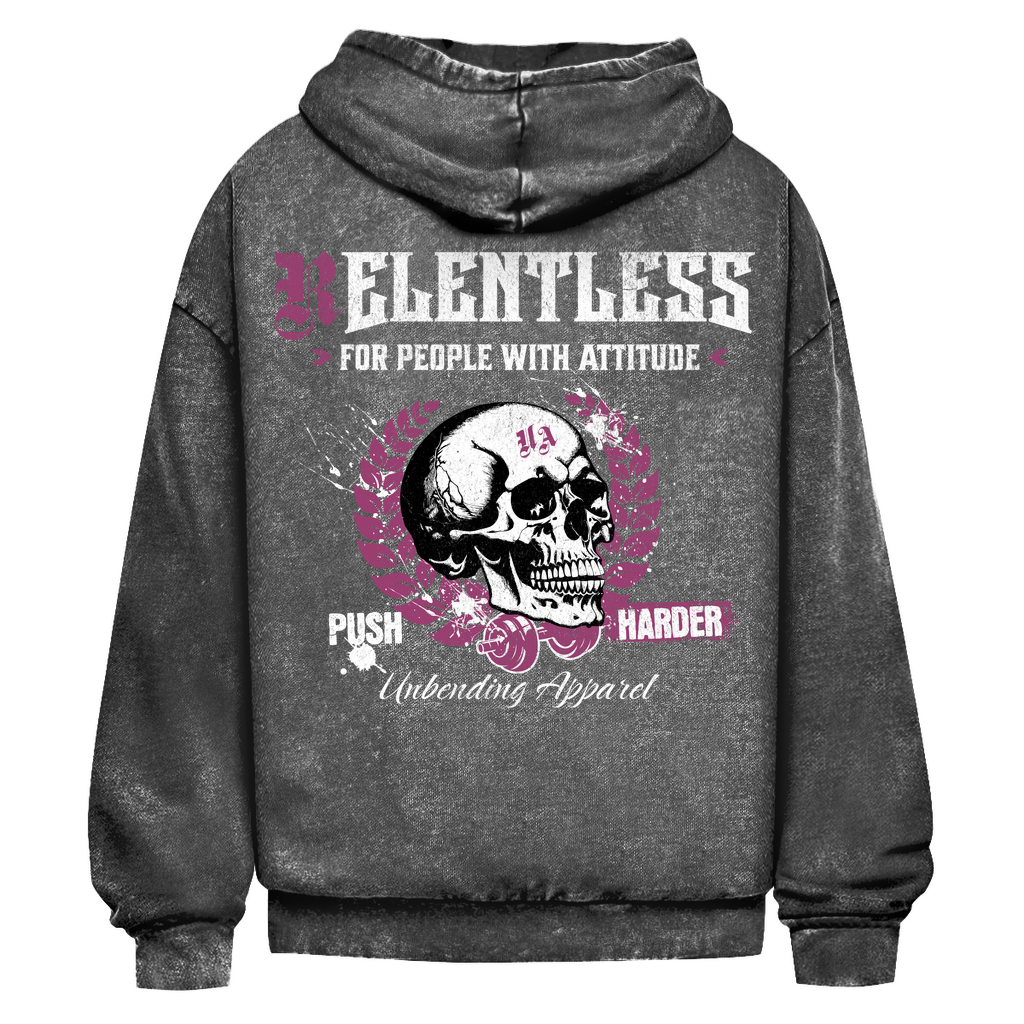Oversize Washed Hoodie - Push Harder - Lila Weiß - Unbending Apparel