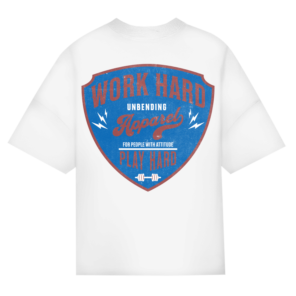 Oversize T-Shirt Unisex - Work Hard Play Hard - Rot/Blau - Unbending Apparel