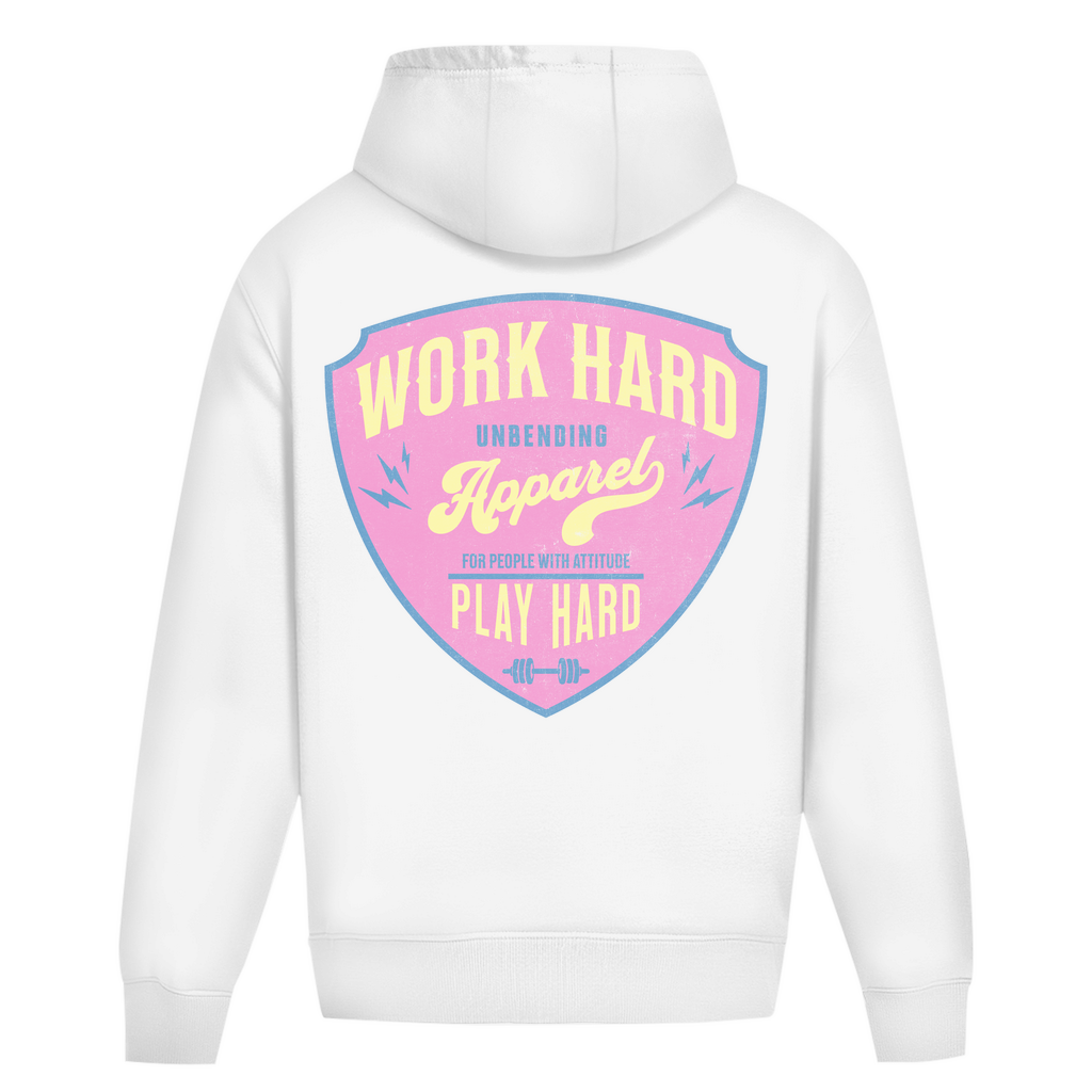 Oversize Hoodie Unisex - Work Hard Play Hard - Pink/Beige - Unbending Apparel