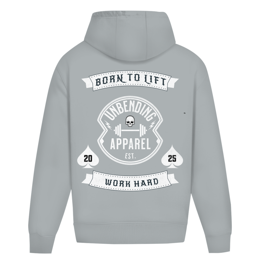 Oversize Hoodie Unisex - Born To Lift - Weiß - Unbending Apparel