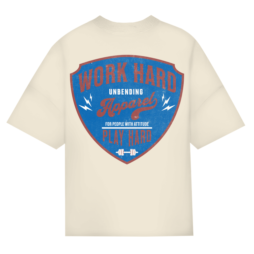 Oversize T-Shirt Unisex - Work Hard Play Hard - Rot/Blau - Unbending Apparel