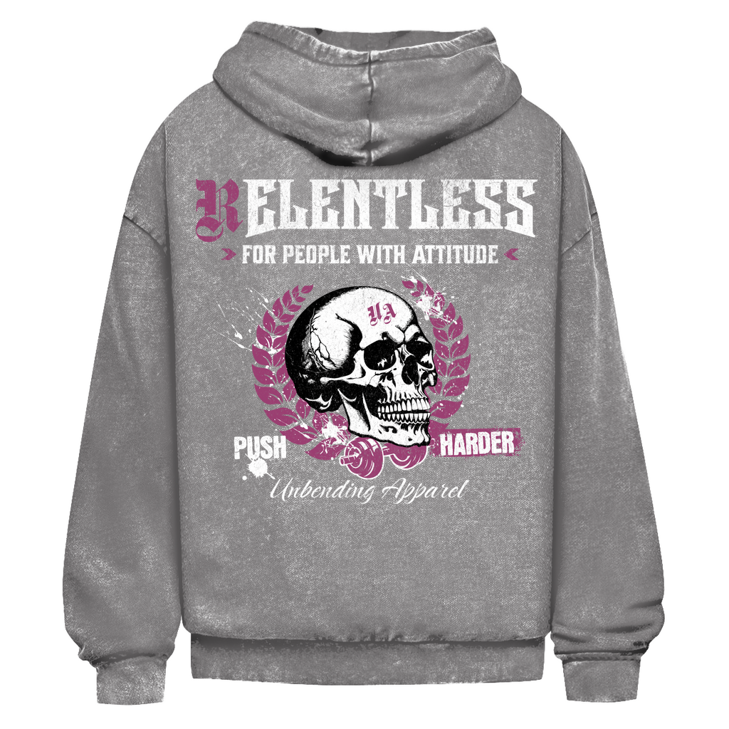Oversize Washed Hoodie - Push Harder - Lila Weiß - Unbending Apparel