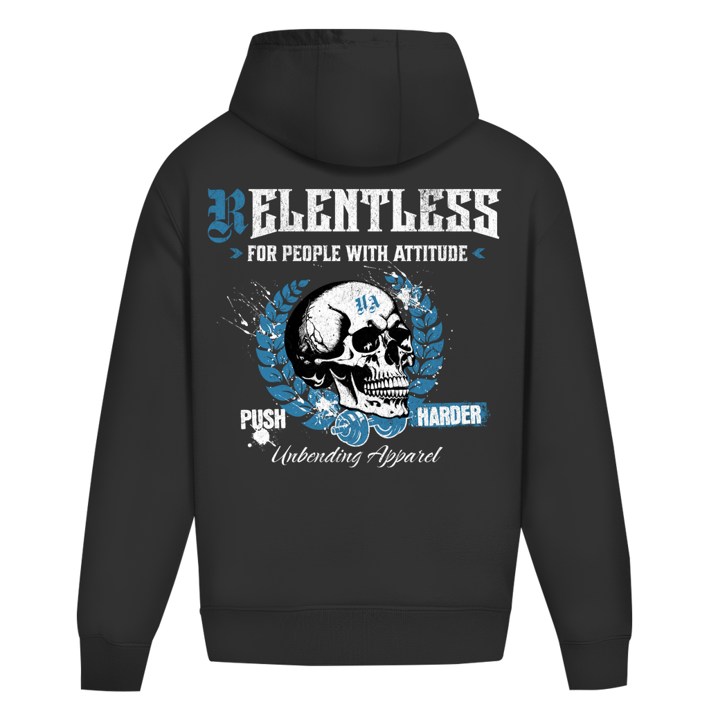 Oversize Hoodie Unisex - Push Harder - Blau/Weiß - Unbending Apparel