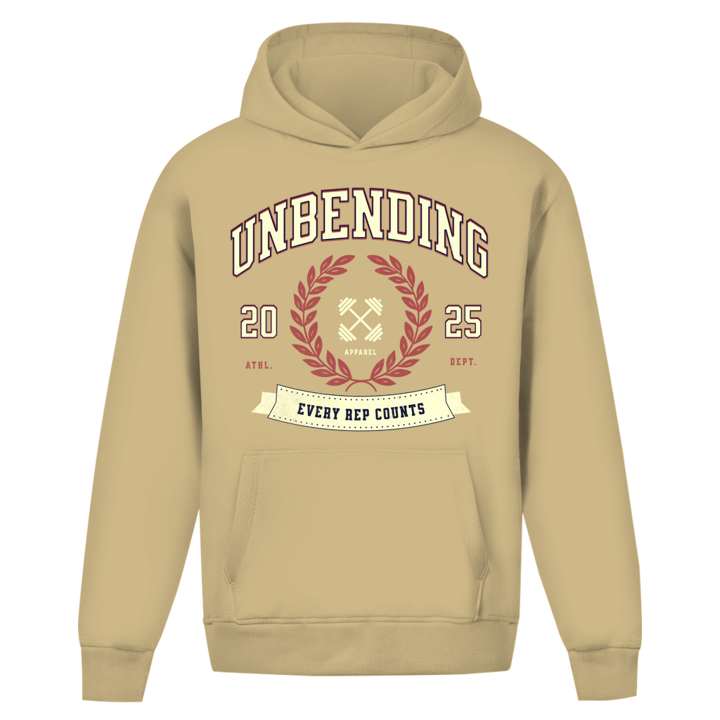 Oversize Hoodie Unisex - Ohne Kordel Every Rep Counts - Rot/Beige - Unbending Apparel
