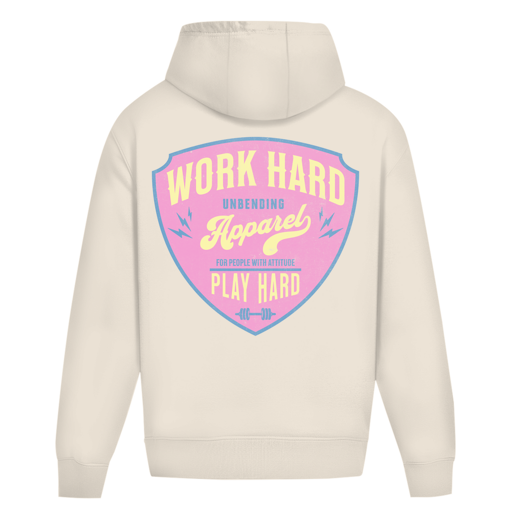 Oversize Hoodie Unisex - Work Hard Play Hard - Pink/Beige - Unbending Apparel