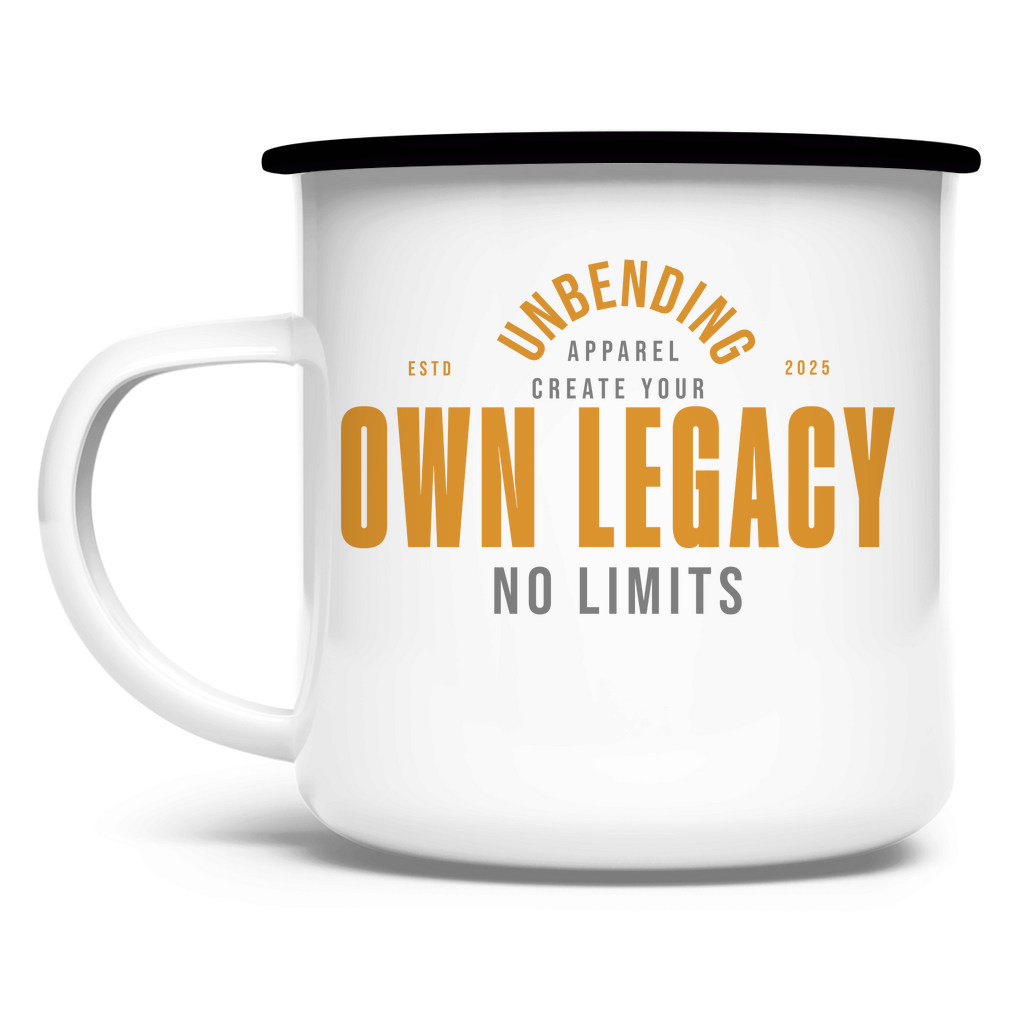 Emaille Tasse Create Your Own Legacy - Orange/Grau Unbending Apparel
