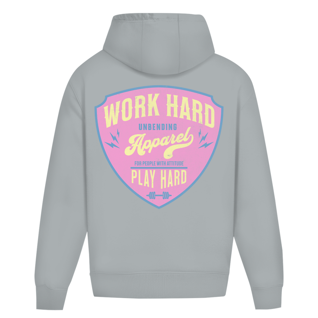 Oversize Hoodie Unisex - Work Hard Play Hard - Pink/Beige - Unbending Apparel