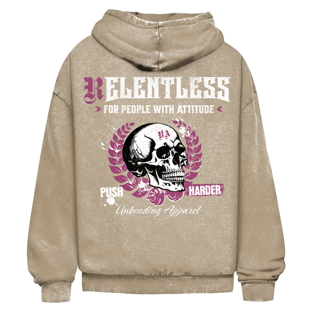 Oversize Washed Hoodie - Push Harder - Lila Weiß - Unbending Apparel
