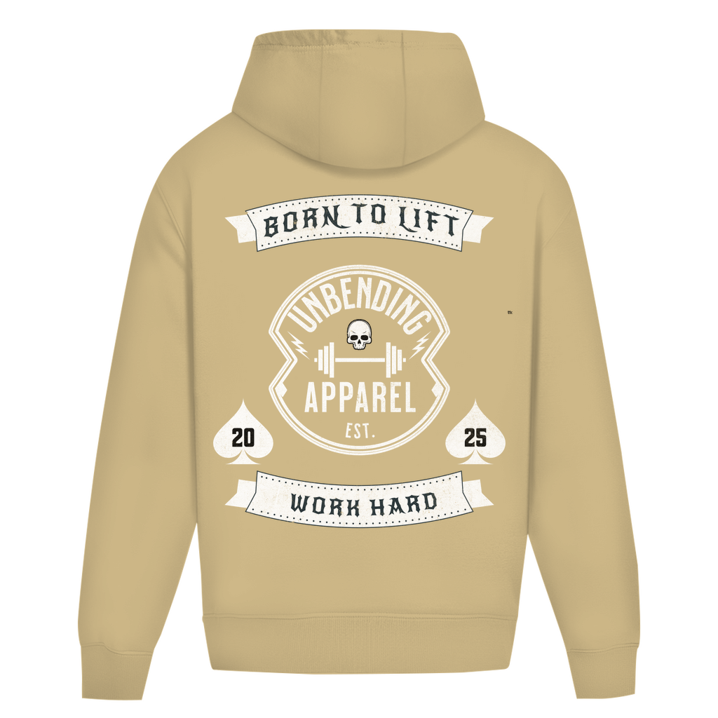 Oversize Hoodie Unisex - Born To Lift - Weiß - Unbending Apparel