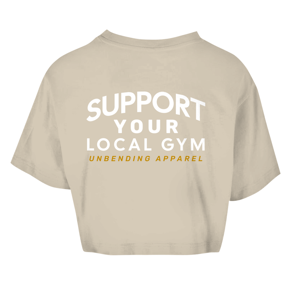 Oversize Crop Top - Support Your Local Gym - weiß - Unbending Apparel