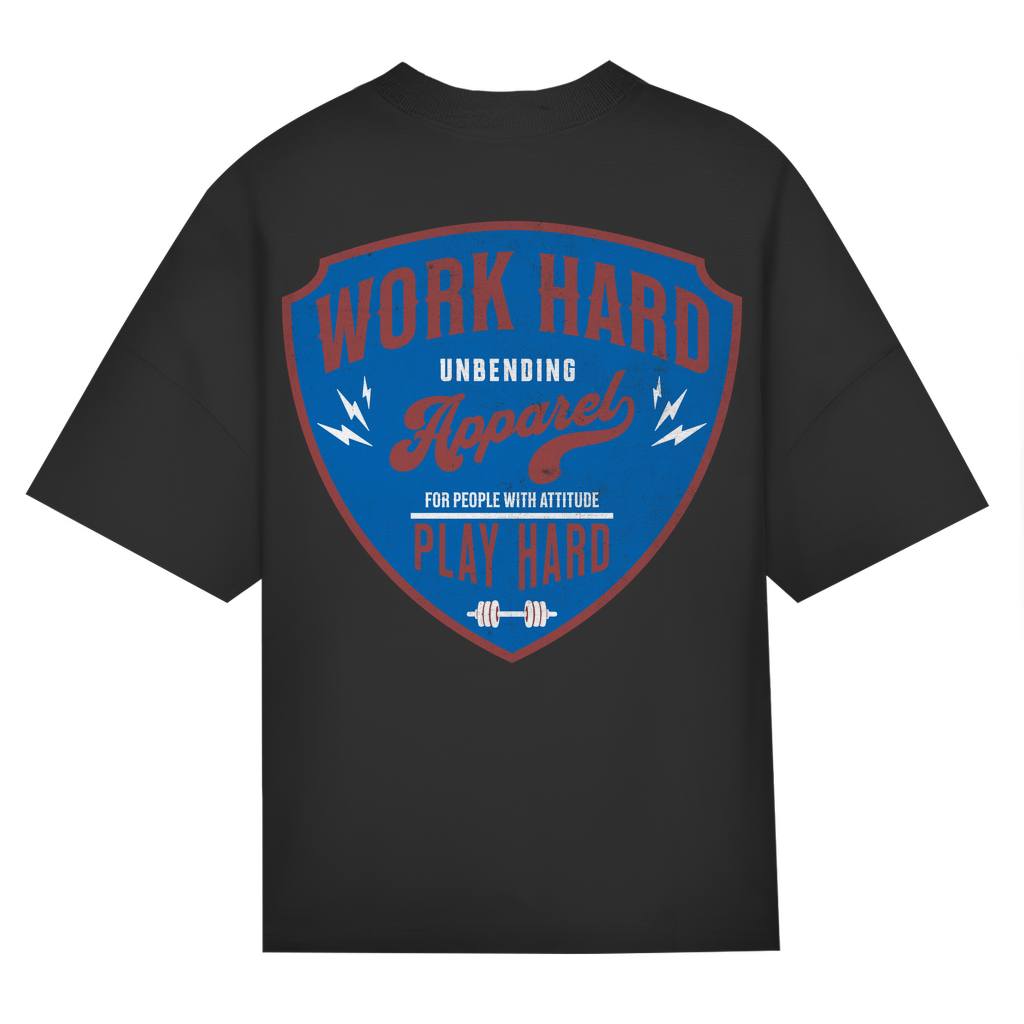 Oversize T-Shirt Unisex - Work Hard Play Hard - Rot/Blau - Unbending Apparel