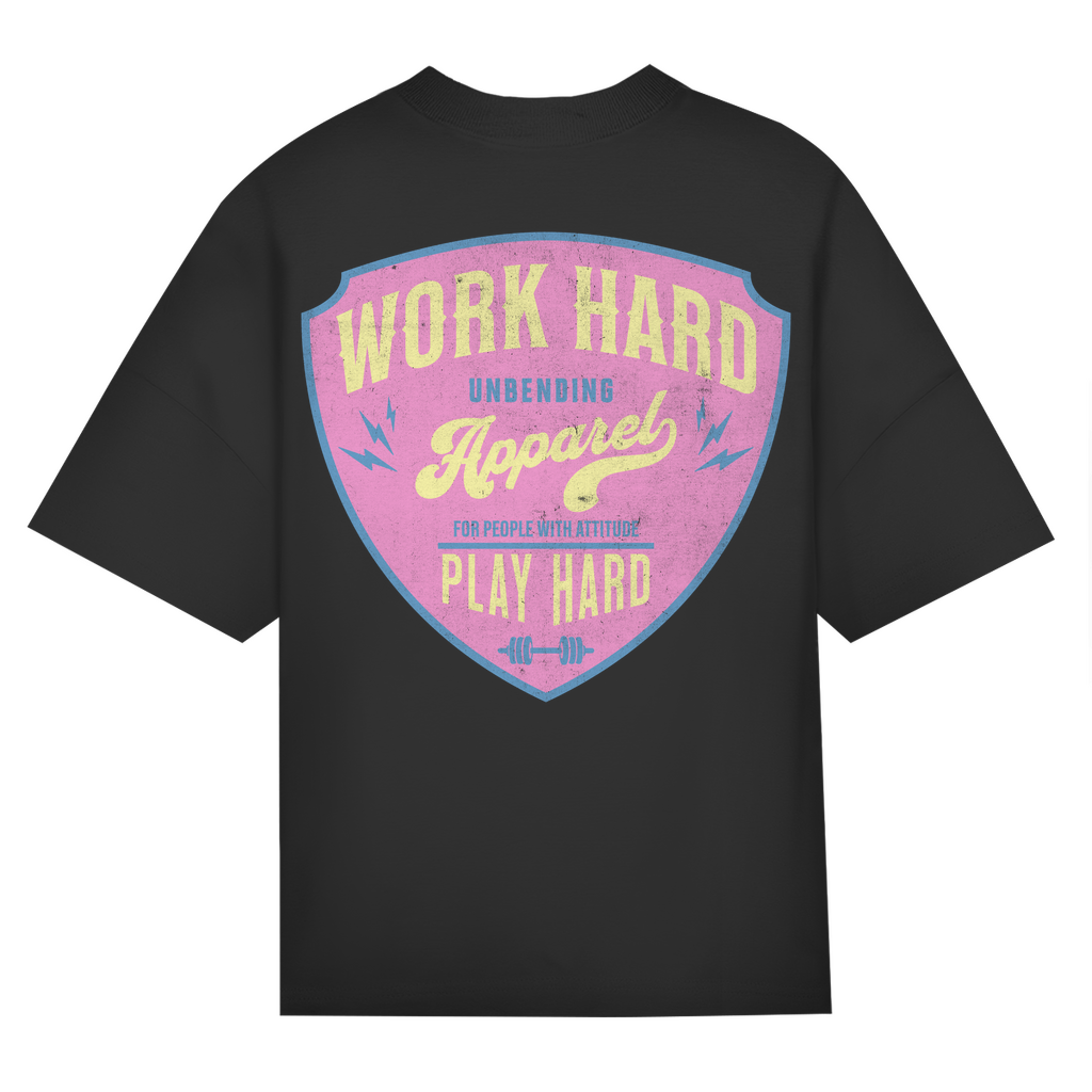 Oversize T-Shirt Unisex - Work Hard Play Hard - Pink/Beige - Unbending Apparel
