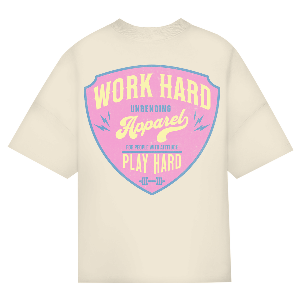 Oversize T-Shirt Unisex - Work Hard Play Hard - Pink/Beige - Unbending Apparel