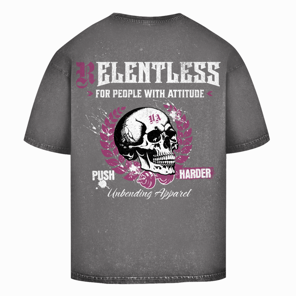 Oversize Washed T-Shirt Push Harder - Lila Weiß - Unbending Apparel
