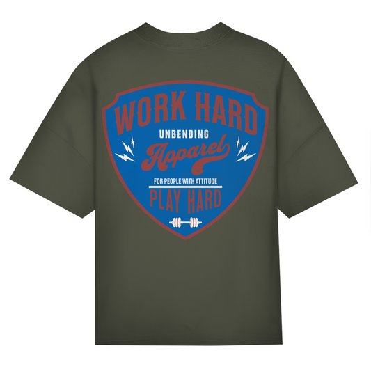 Oversize T-Shirt Unisex - Work Hard Play Hard - Rot/Blau - Unbending Apparel