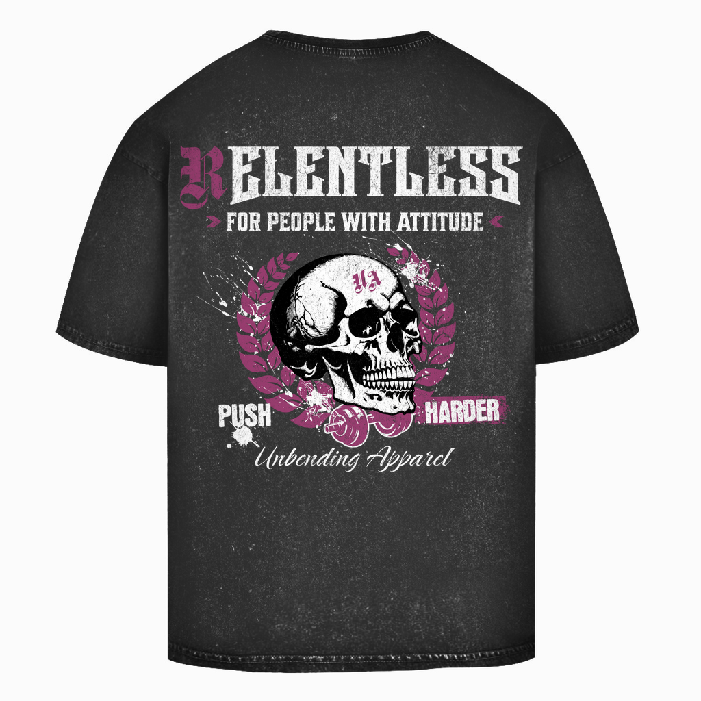 Oversize Washed T-Shirt Push Harder - Lila Weiß - Unbending Apparel