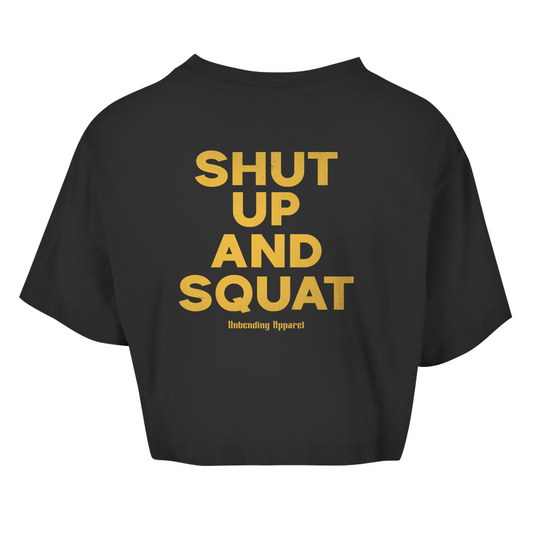 Oversize Crop Top - Shut Up And Squat - Gelb - Unbending Apparel
