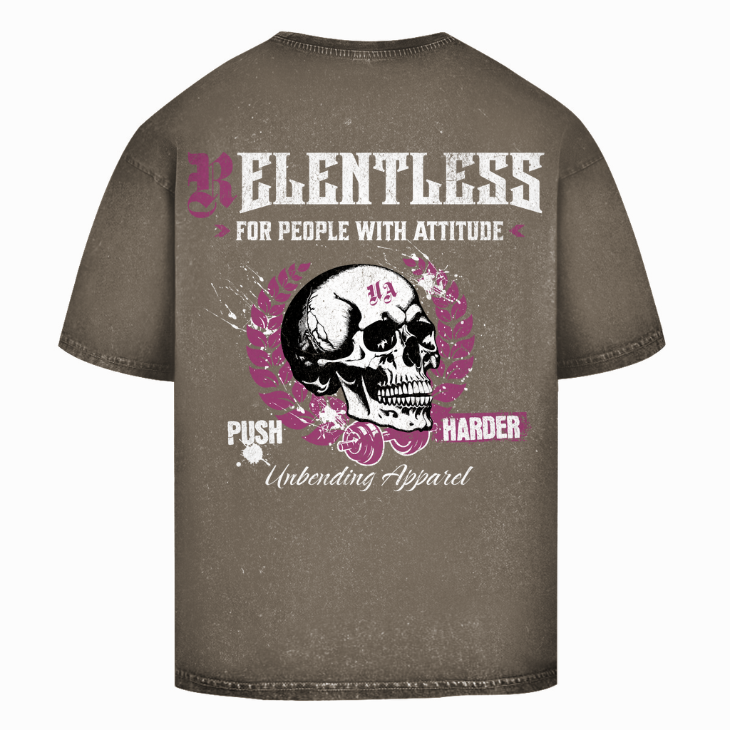 Oversize Washed T-Shirt Push Harder - Lila Weiß - Unbending Apparel