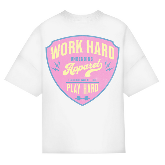 Oversize T-Shirt Unisex - Work Hard Play Hard - Pink/Beige - Unbending Apparel