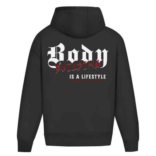 Oversize Hoodie Unisex - Bodybuilding Is A Lifestyle - Rot/Weiß - Unbending Apparel