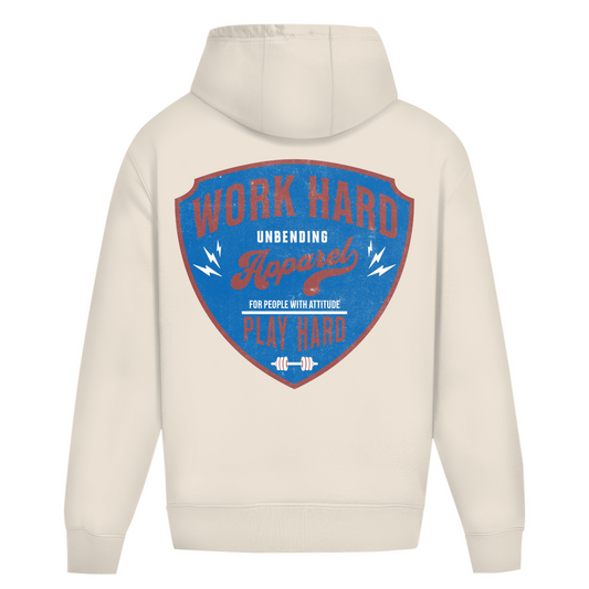 Oversize Hoodie Unisex - Work Hard Play Hard - Rot/Blau - Unbending Apparel