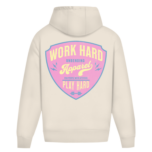 Oversize Hoodie Unisex - Work Hard Play Hard - Pink/Beige - Unbending Apparel
