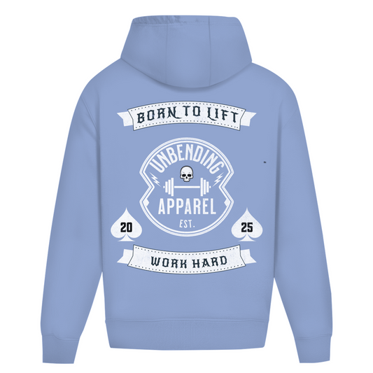 Oversize Hoodie Unisex - Born To Lift - Weiß - Unbending Apparel