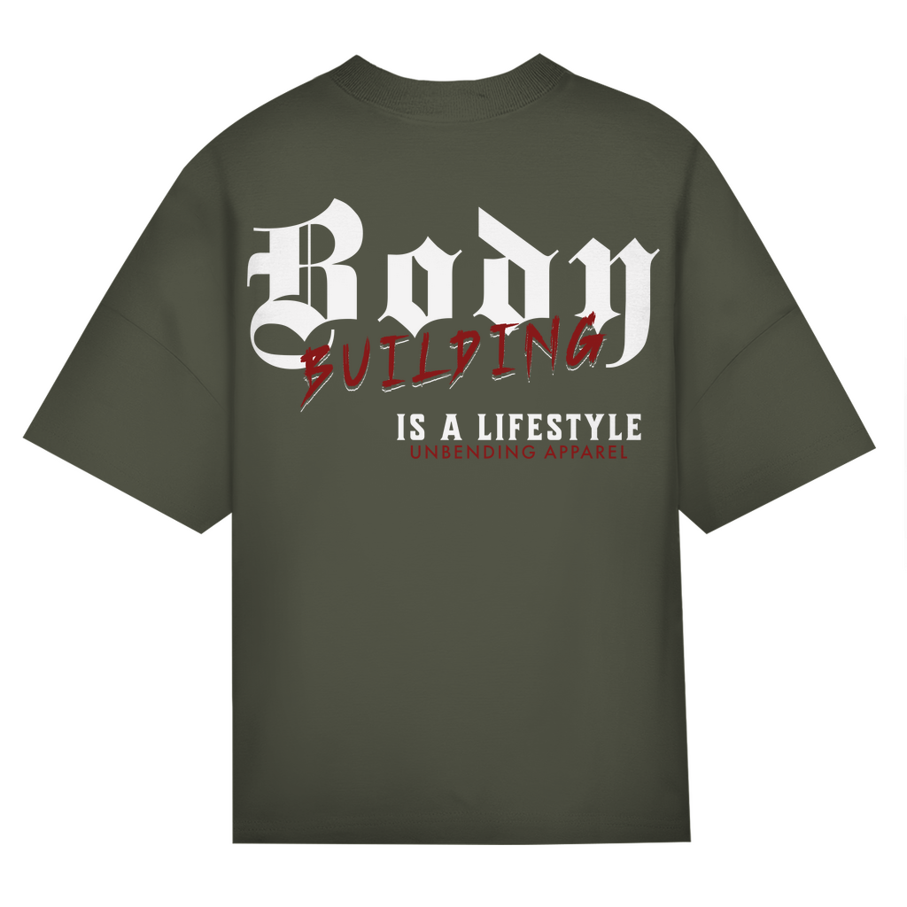 Oversize T-Shirt Unisex - Bodybuilding Is A Lifestyle - Rot/Weiß - Unbending Apparel